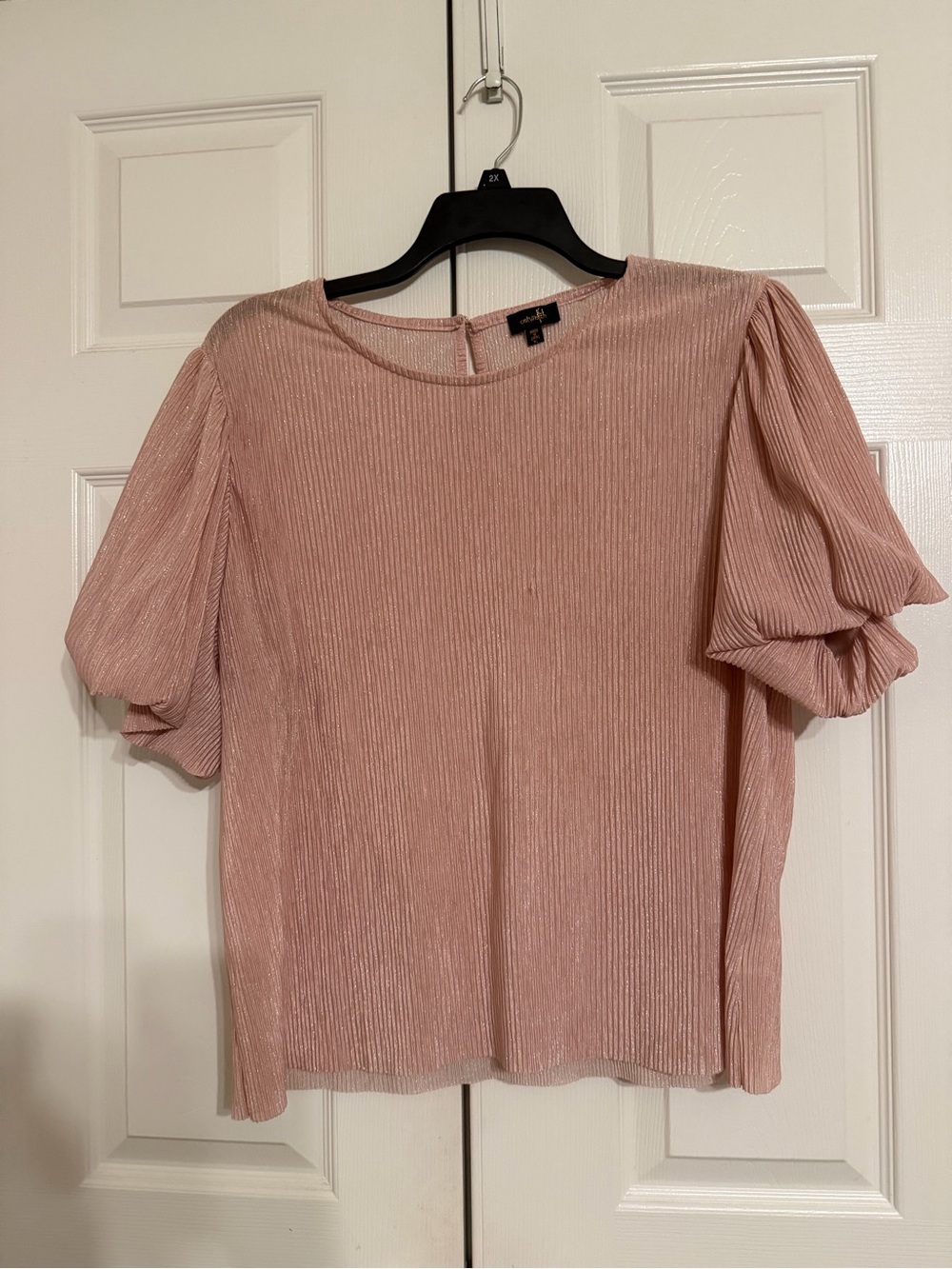 Pleated Puff-Sleeve Blouse in Dusty Rose